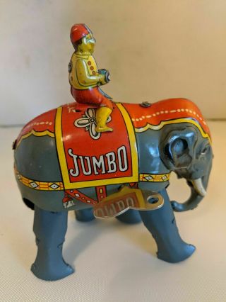 Rare Vintage Early Jumbo Elephant W/rider Tin Wind - Up - Origin Germany Us Zone.