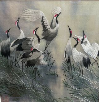 VINTAGE SIGNED CHINESE OR JAPANESE SILK EMBROIDERY PANEL ART BIRDS 3