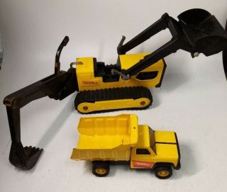 Bundle Of Two Tonka Toys Dumper Truck T6 Large Digger Yellow Metal Rare 892