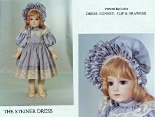 21.  5 " Antique French/german Steiner Doll Yoke Dress Wired Bonnet/hat Pattern