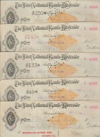10 Antique Checks The First National Bank Of Riverside California 1900 Autograph