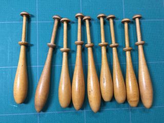 Antique Lacemaking Bobbins Turned Wood X 9 - 4 " Long