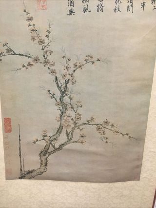Large Vintage Chinese Scroll Print of Cherry Tree In Blossom 3