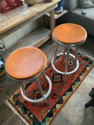 Rare Joan Casas Y Ortinez For Indecasa Set Of 2 Counter - Height Retro Bar Stools