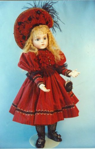 28 " Antique French Jumeau Bru Doll Dress Shirred/embroidery Hat Pattern German
