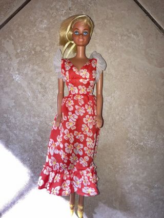 Vintage 1966 Mattel Barbie Doll Phillipines W/ Flower Dress,  Yellow Heels