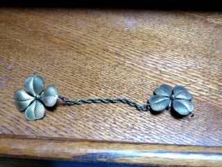 Antique Large 1 - 3/4 " Chained Pair 4 Leaf Clover Metal Cloak Closure Or ?