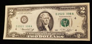 1976 $2 Frn Federal Reserve Note Missing Digit Printing In Both S Error Rare