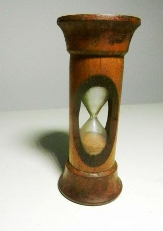 Antique Wooden Bobbin Hourglass 3 Minute Egg Timer - Pink Sand - Old Treen