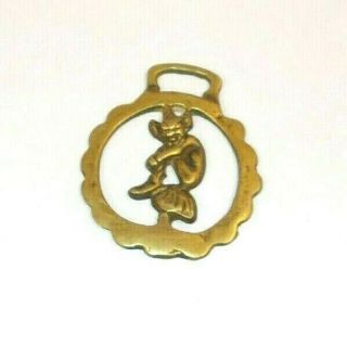 Antique English Horse Brass Medallion With A Pixie On A Mushroom