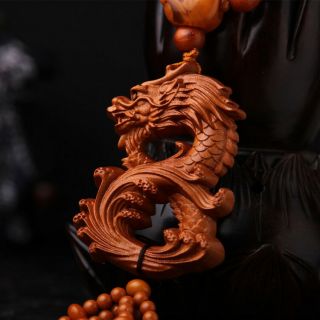 Dragon Loong 3d Wood Carving Chinese Feng Shui Kallaite Amber Beads Car Pendant