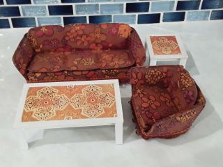 Vtg 4 Pc Lundby Dollhouse Furniture Romance Suite Couch Chair Tables