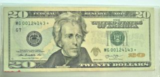 2013 $20 Twenty Dollar Bill Rare Star Note Low Serial Number Run 640k Mg 0012414