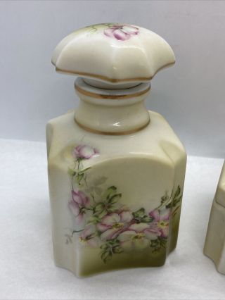 Vintage Japan Nippon Hand Painted Dresser Set Perfume Bottle & Powder Jar / RARE 3