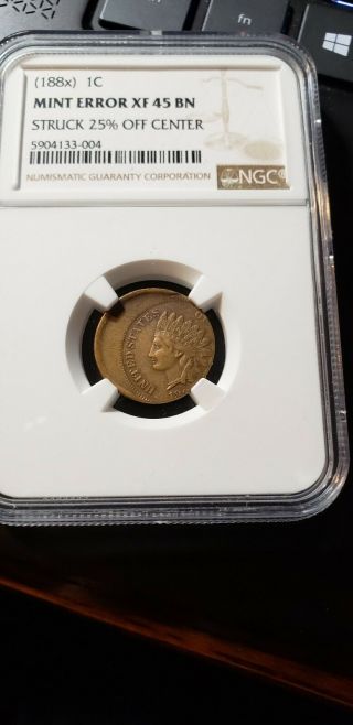 188x Indian Cent (1c) Struck 25 Off Center - Ngc Xf 45 Bn - Rare - Error