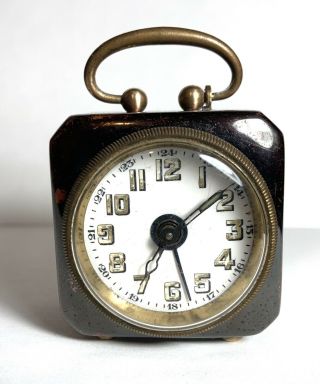 Rare Antique German Miniature Desk Alarm Clock Mechanical - 2 " Tall