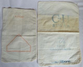 2 Antique / Vintage C And H Sugar Cloth Bags / Sacks,  5 Lb.  And 10 Lb.
