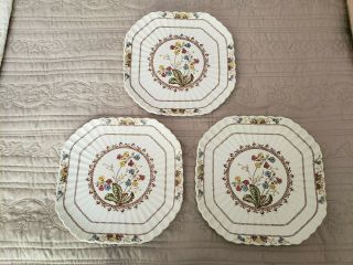 Spode England Cowslip Pattern Set Of 3 Square Lunch Plates.  Rare