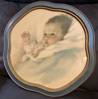 Antique Bessie Pease Gutmann Baby Print Behind Glass Frame “awakening”
