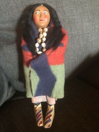 Antique Indian Skookum Bully Good Native American Indian Doll 9 "
