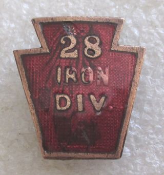 Antique Ww1 28th Infantry " Iron Division " Keystone Pin - Us Military Wwi