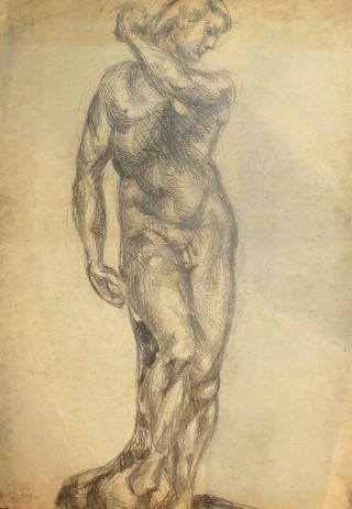 Antique French Art Deco Nude Portrait Pencil Painting Signed Jean Dupas