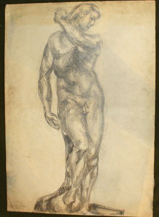 Antique French Art Deco nude portrait pencil painting signed Jean Dupas 2