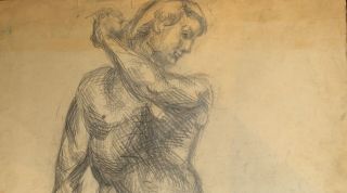 Antique French Art Deco nude portrait pencil painting signed Jean Dupas 3