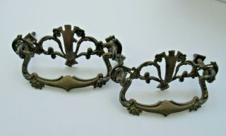 Two (2) Ornate Antique Brass Drawer Pulls - - 3 " On Center