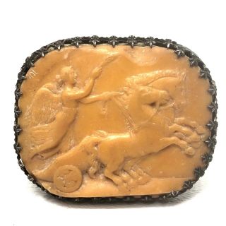 Rare Antique Victorian Hand Carved Stone Goddess On Chariot Cameo Brooch C Clasp