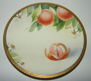 Antique Vtg Hand Painted French Limoges Porcelain Plates Orange & Blossom Signed