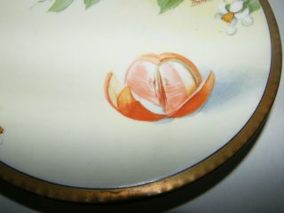 Antique Vtg Hand Painted French Limoges Porcelain Plates Orange & Blossom Signed 2