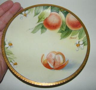 Antique Vtg Hand Painted French Limoges Porcelain Plates Orange & Blossom Signed 3