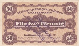 50 Pfennig Very Fine P.  O.  W Camp Note From Germany/gÖttingen 1917 Rare