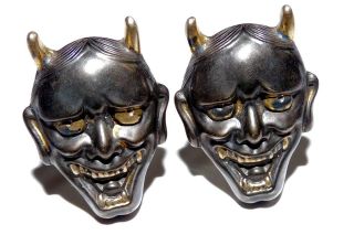 Vintage Devil Satan Evil Oni Heads With Detail Silver Cufflinks
