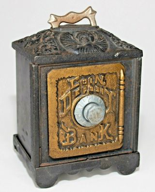 Antique Grey Iron Toy Safe Cast Iron Coin Deposit Bank
