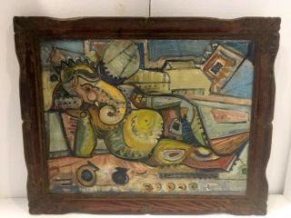 Antique Rare Oil Painting On Canvas Sleeping Lord Ganesha Framed