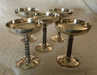 Vintage Silver Plated Champagne Goblets Set Of 5 Roma S.  L.  Spain