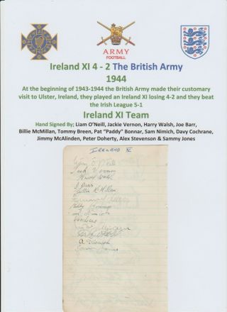 Ireland V British Army 1944 Very Rare Hand Signed Page 27 X Signatures
