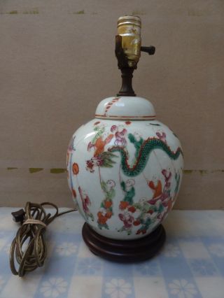 Antique 19th C Chinese Famille Rose Porcelain Jar Lamp 9” X 7” Size Very Rare