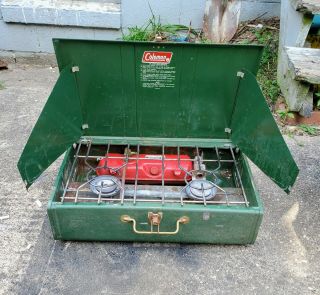 Vintage Coleman Double 2 Camping Propane Stove Grill Portable Hunting Fishing