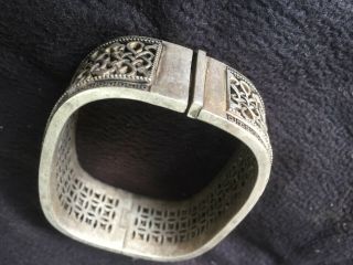 Antique Tibetan White Copper Hand Made Hollowing Bangle Bracelet
