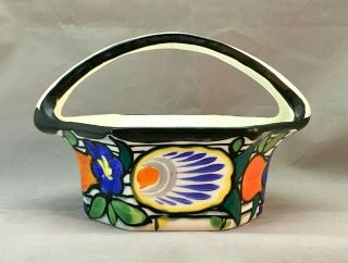 Antique Art Deco Czech Hand Painted Porcelain Handled Dish Bowl