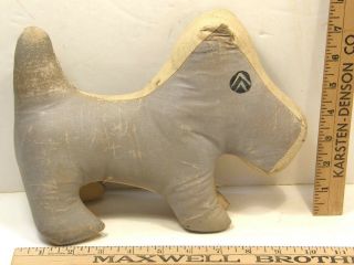 Antique Vintage Art Deco Era Stuffed Scottie Dog Toy Oil Cloth Fabric