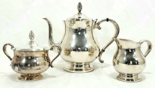 Silver Plate Coffee/tea 3 Pc Set,  Pineapple Motiff,  Pot 8 ",  Sugar 5 ",  Creamer 4 "