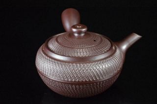 X5914: Japanese Banko - Ware Brown Pottery Pattern Sculpture Teapot Kyusu Sencha