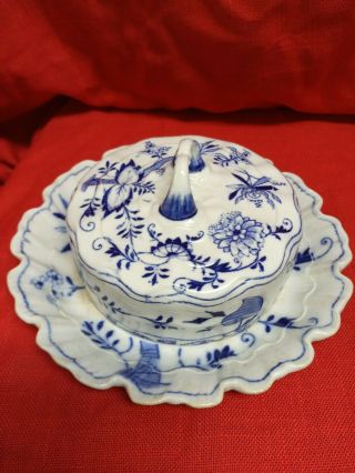 Meissen Blue Onion Cheese/butter Dish.  Antique " Brown And Westhead Moore "