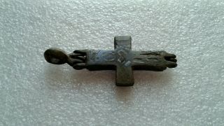 RARE ANTIQUE VIKING - AGE c.  10 - 13th CENT.  LARGE RELIQUARY CROSS with SILVER NIELLO 5