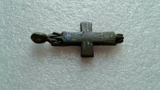 RARE ANTIQUE VIKING - AGE c.  10 - 13th CENT.  LARGE RELIQUARY CROSS with SILVER NIELLO 6