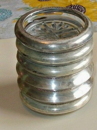 Set Of 6 Frank M.  Whiting Sterling Silver (. 925) And Glass Coasters